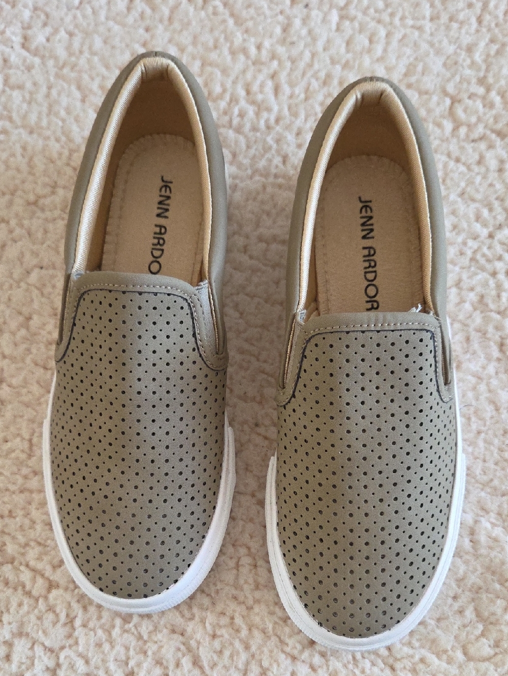 Jenn Ardor Perforated Slip-On Sneakers in Taupe with White Sole